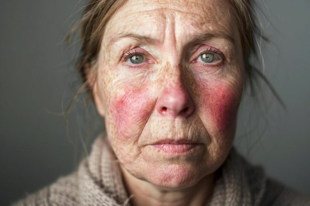 Portrait of a Woman with Lupus: Facial Rash and Redness